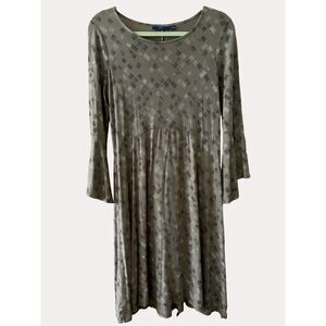 Apt 9 Geometric Print Bell Sleeve Rayon Knit Dress Light Brown S